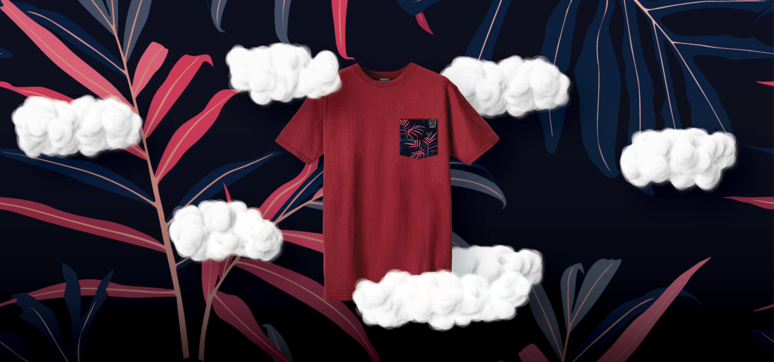 a red pocket t-shirt with a floral pocket design